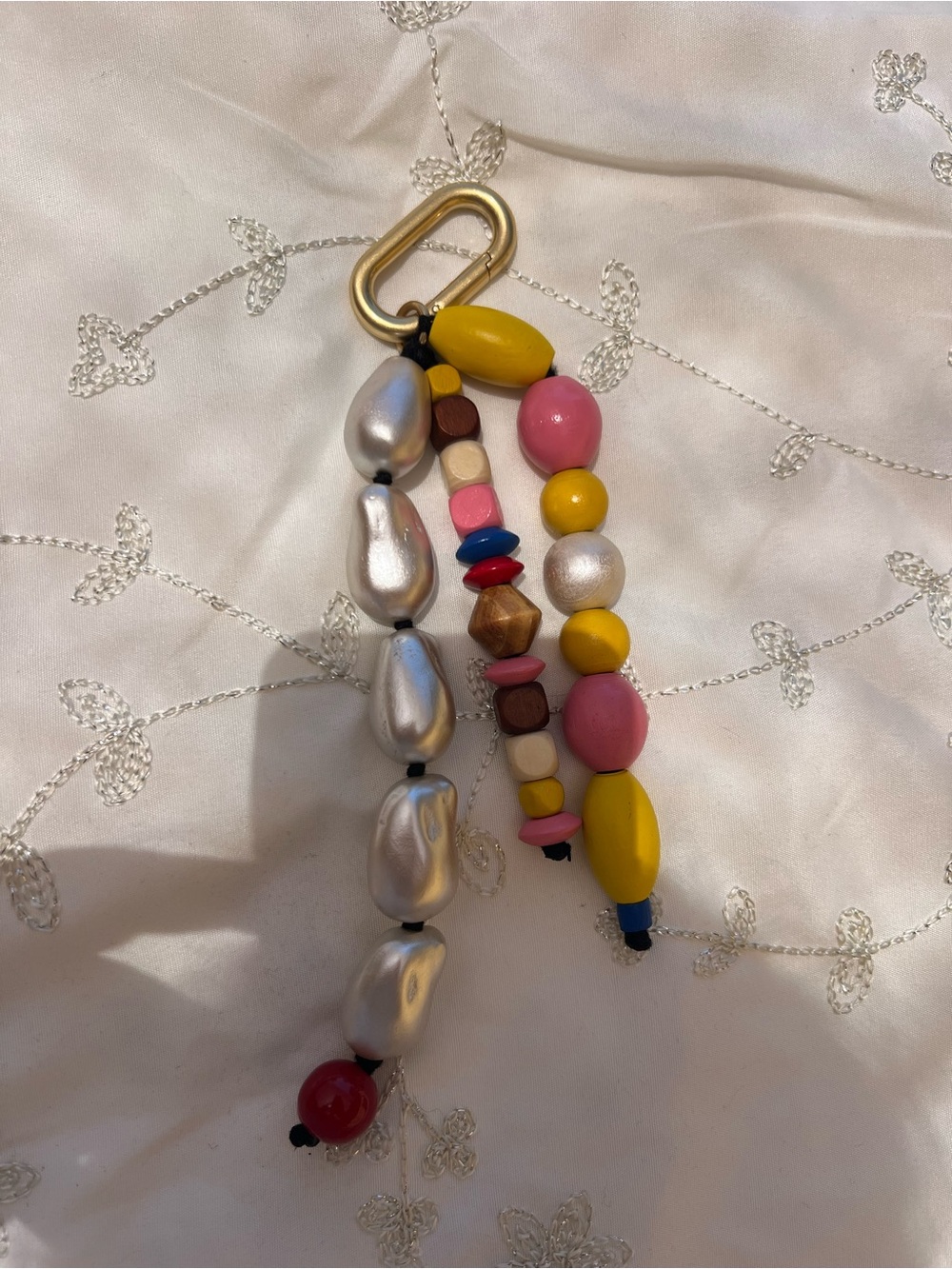 Clare V Multicolor Beaded Keychain - Pink, Yellow, Pearl, Blue, Brown